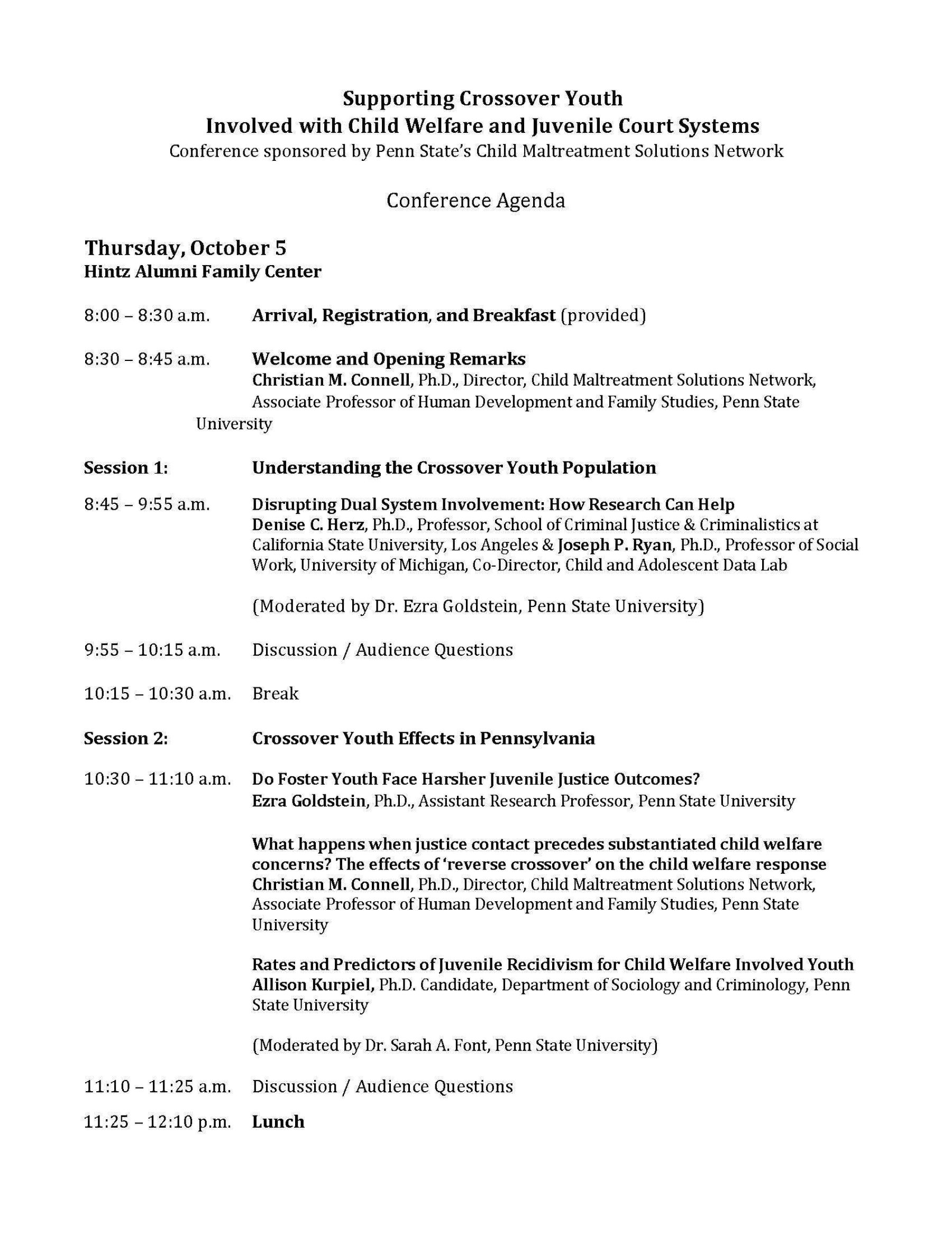 Conference Agenda Child Maltreatment Solutions Network